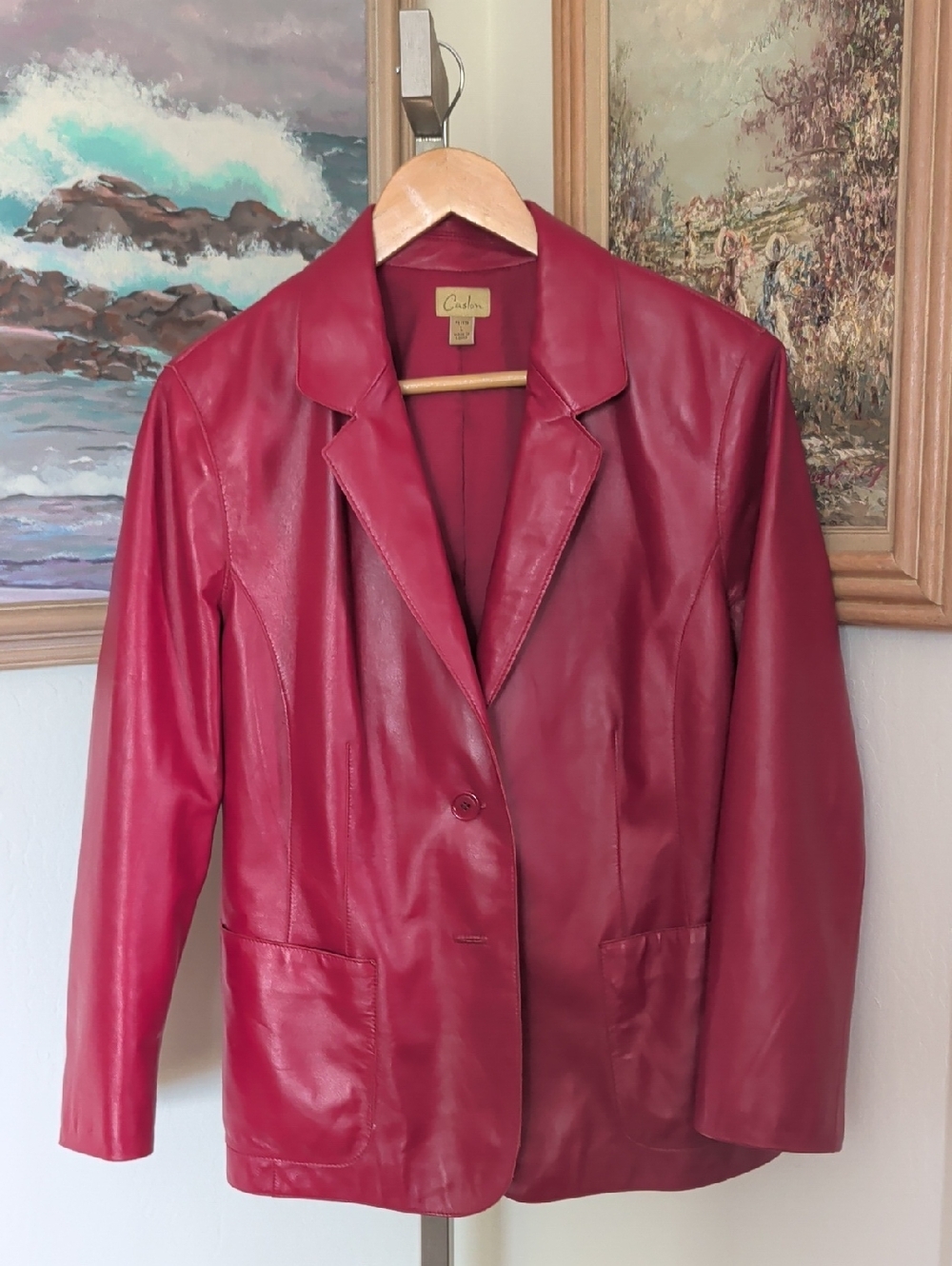 Caslon Wine Red Leather Blazer Jacket